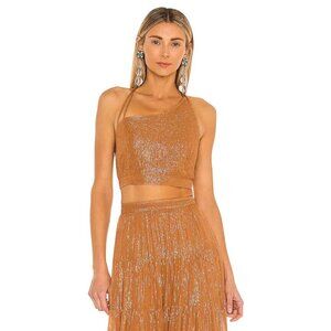 Sundress Louisa Crop Top Marbella Desert Brown Metallic One Shoulder